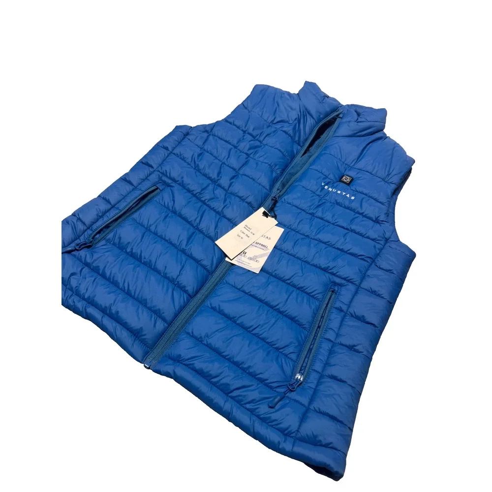 NWT Venustas 2038 Puffer Vest Womens M Blue Nylon Lined Full Zip Holder Pocket - Picture 4 of 13